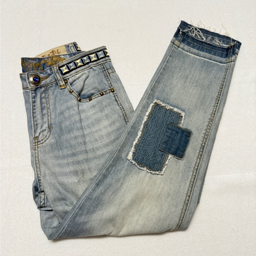 Exotic Jeans Desigual Size 28Blue Straight Leg Jeans with Patch Detail